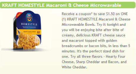 Kraft First Taste: Kraft Macaroni and Cheese Microwavable Bowl Coupon