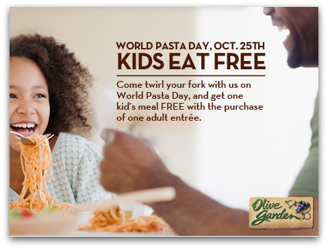 Olive Garden: Kids Eat Free 10/25 Only