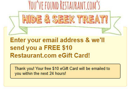 FREE $10 Restaurant.com eGift Card