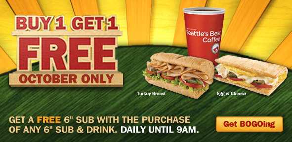 Subway Buy One Get One Free Before 9am Promotion