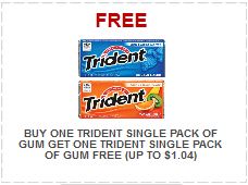 Trident Gum Printable Coupons for Buy One Get One Free