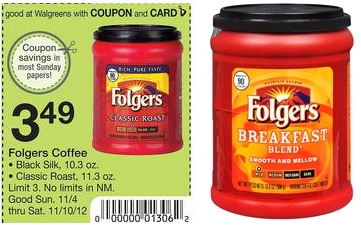 Folgers Coffee for $2.99 at Walgreens