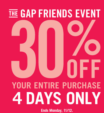 GAP Friends Event: Get 30% off on Your Entire Purchase