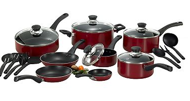T-Fal Inspirations Red 20-pc. Nonstick Aluminum Cookware Set  for as low as $37.99 + $15 Kohls Cashback!