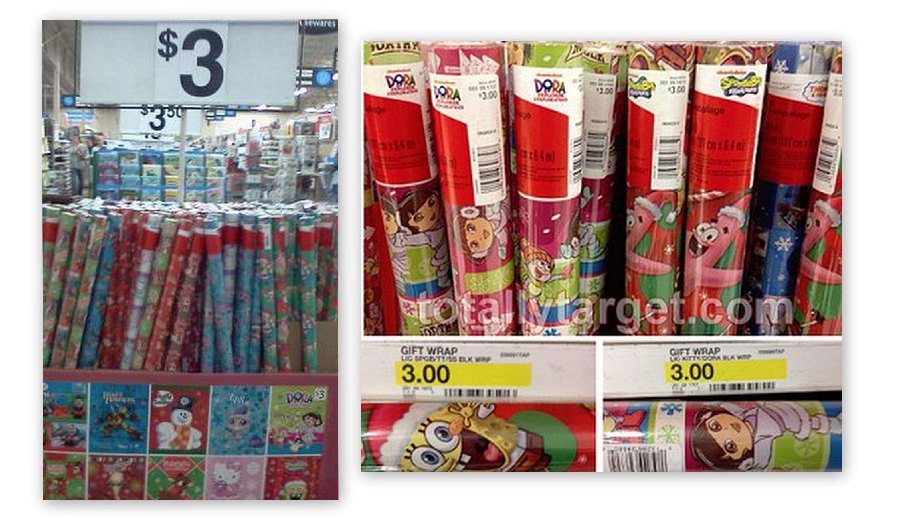 Spongebob or Dora Gift Wrap = $2 at Target and Walmart