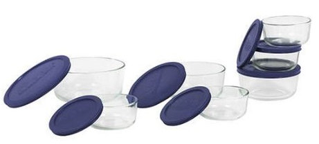 *Expired* Pyrex Storage 14-Piece Round Set, Clear with Blue Lids for $10