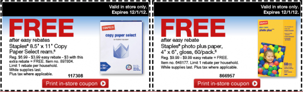 FREE Staples Copy and Photo Paper after Easy Rebates