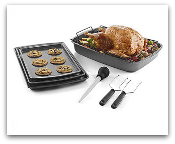BakerEze Non-Stick Turkey Roasting Pan with Bonus Accessories and Cookie Sheet 8 pc Set for $10.97