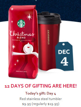 Starbucks: Red Stainless Steel Tumbler for $9.95 or One Pounds Christmas Blend and Tumbler for $19.95