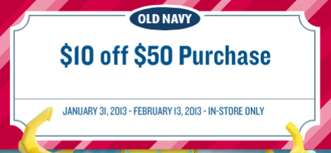 New $10 Off $50 Purchase Old Navy Coupon