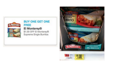 New Buy One Get One FREE El Monterey Coupon =  Makes for 50¢ Burritos at Walmart