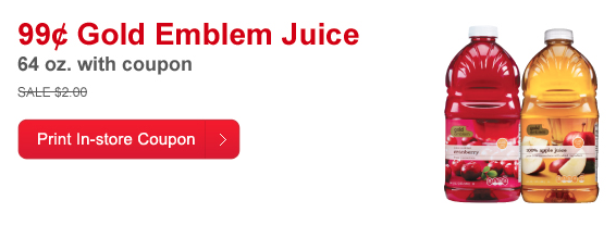 CVS: Gold Emblem Juice for $0.99 per 64oz Bottle