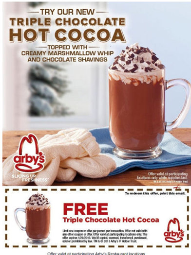 Arby’s | FREE Cup of Triple Chocolate Hot Cocoa Coupon