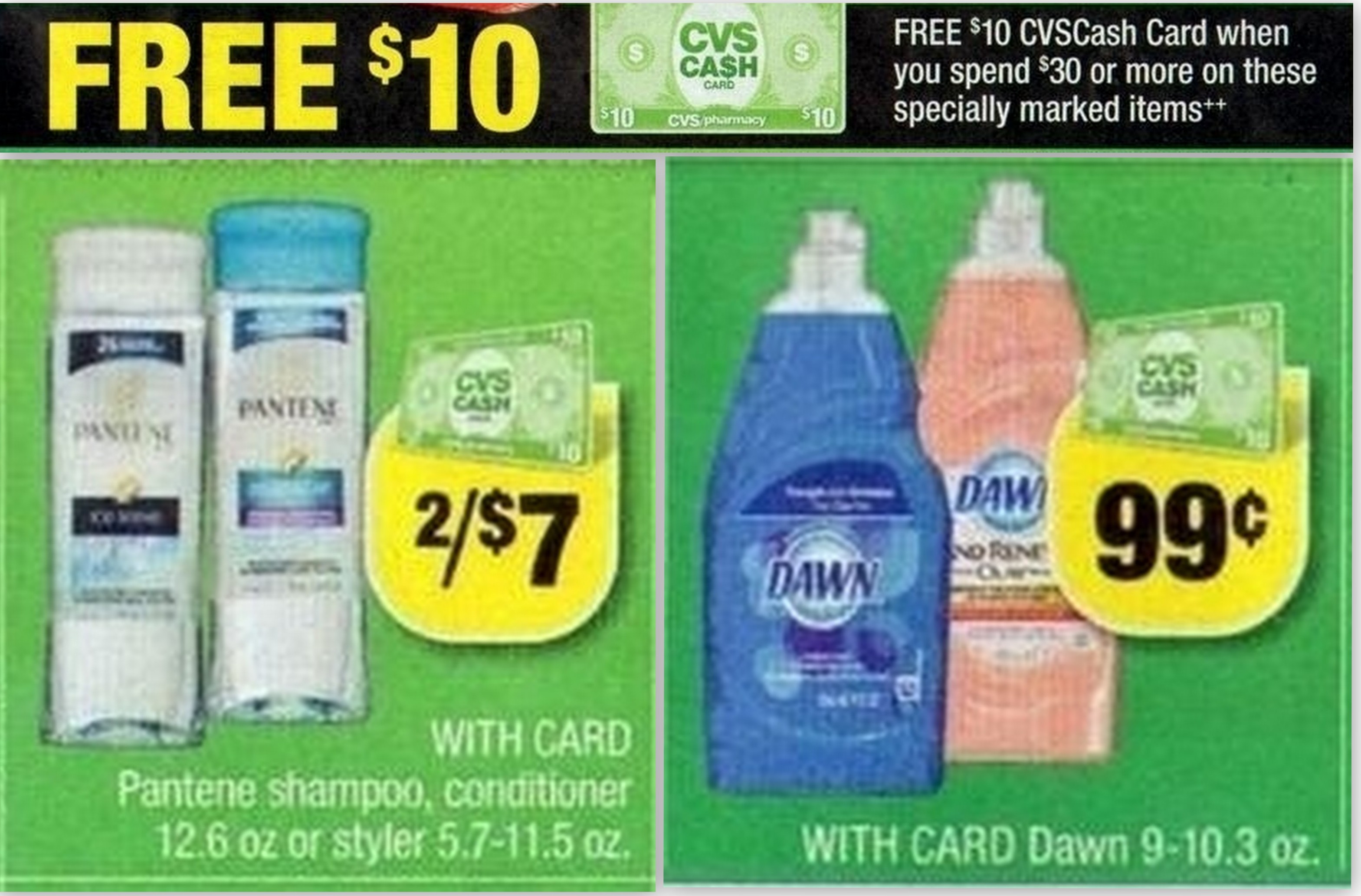 Pantene Shampoo, Conditoner or Styler and Dawn Dish CVS Cash Card Scenario