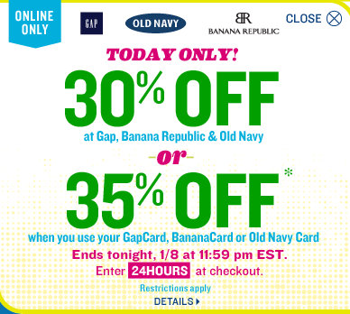 Old Navy, Gap or Banana Republic | 30% Off Entire Purchase Promo Code (35% For Cardholders)