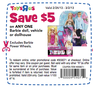 $5 off Barbie at Toys R US! (in Store and Online)