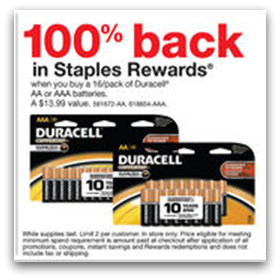 FREE 16 pack of Duracell Batteries, FREE Copy Paper and Photo Paper at Staples