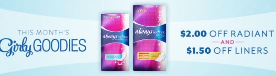 Always Girly Goodies: Always Radiant and Liners Coupons