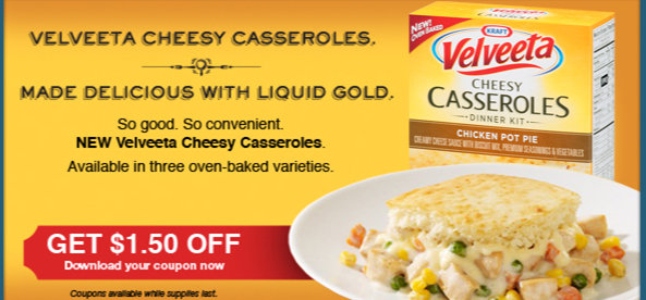 New $1.50/1 Velveeta Cheesy Casseroles Printable Coupon