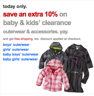 Target: Outerwear Clearance Plus 10% off Additional Discount and Free Shipping