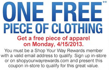 Sears Outlet: FREE Apparel Monday (4/15) Only!