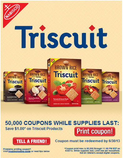 New Nabisco $1 Off Triscuit Product Coupon (only 50K Available)
