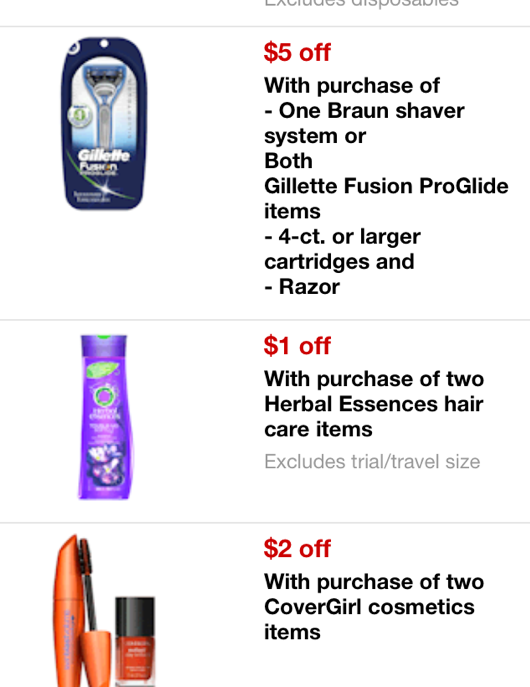 New Target Mobile Coupons for Gillette  Razors, Cover Girl, Olay and Herbal Essences Products