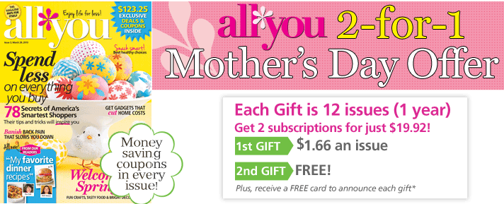 All You Magazine Subscription 2 For 1 Deal (83¢ Per Issue) *Offer Extended thru 5/31*