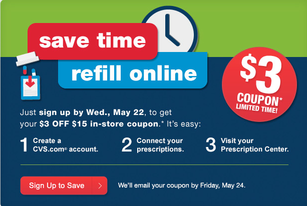 $3 Off $15 CVS In-Store Coupon (When You Connect Online Account and Prescriptions)