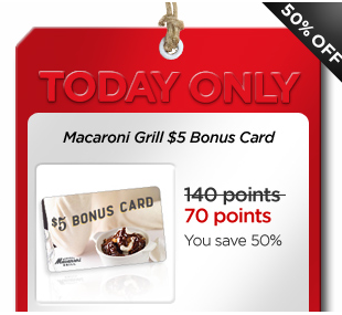 My Coke Rewards: Macaroni Grill $5 Bonus Card for 70 Points (Today Only)