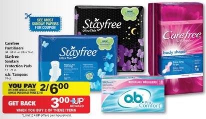 Stayfree, Carefree or ob Products As low As 50 Cents at Rite Aid