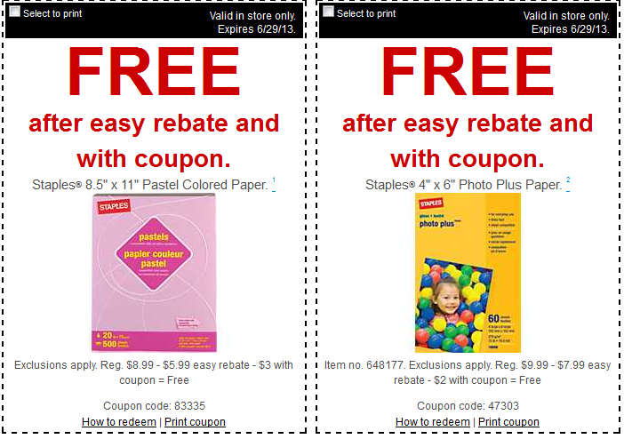 FREE Staples Pastel Colored Paper, Photo Plus Paper and HammerMill Plus Copy Paper