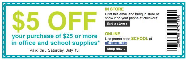 Office Max and Staples $5 off Purchase Printable Coupons