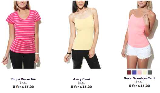 Wet Seal: 5 Tees,Tanks, leggings and Shorts for $15 Shipped