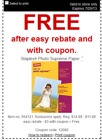 FREE Staples Photo Supreme Paper, $1 Multipurpose Paper and More