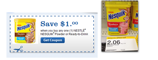 Nestle Nesquik Printable Coupon = $0.85 Target Price Cut Deal