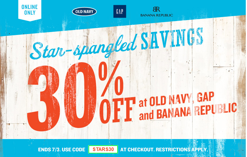 Get 30% off on Your Entire Purchase at Old Navy, Gap and Banana Republic