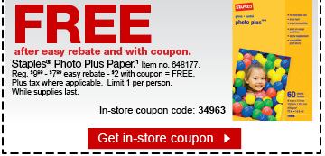 FREE Staples Photo Plus Paper