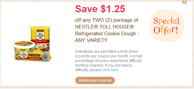 Nestle Toll House Refrigerated Cookie Dough Printable Coupon + Walmart Scenarios