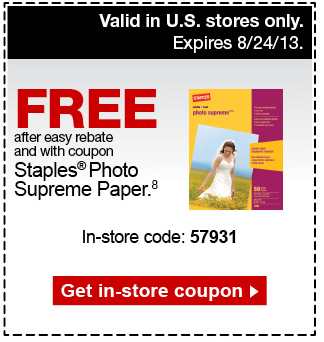 FREE Staples Photo Supreme Paper and HammerMill Plus Copy Paper
