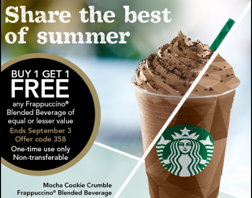 Starbucks: Buy 1 Get 1 FREE Any Frappuccino Blended Beverage