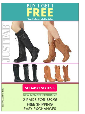 Just Fab BOGO FREE Shoes, Handbags and Denim Sale