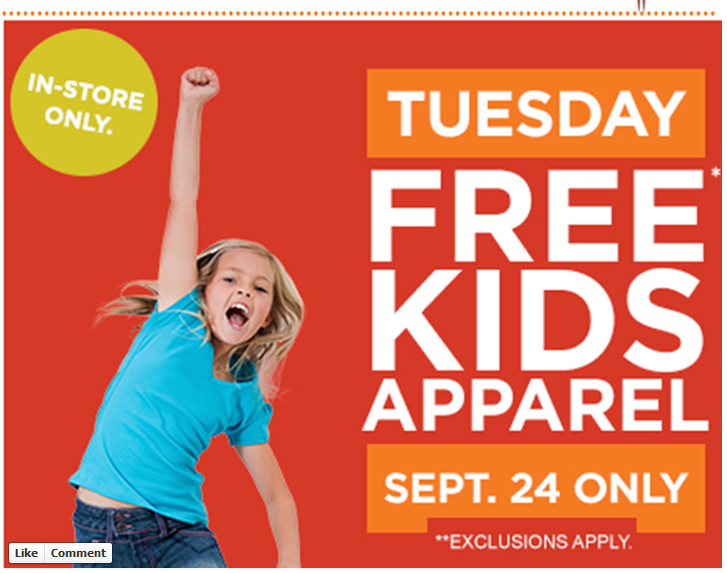 Sears Outlet: FREE Kid’s Apparel 9/24 Only