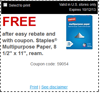 FREE Staples Multipurpose Paper With Coupon and Easy Rebate