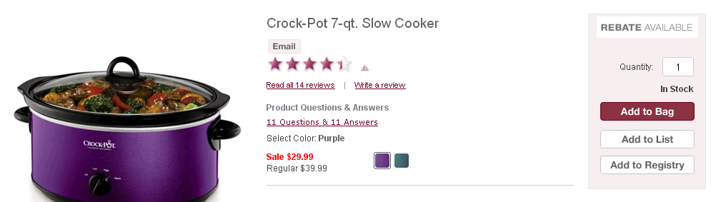 Crock Pot 7 qt. Slow Cooker