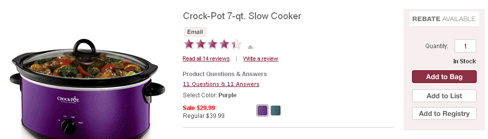 Purple 7-quart Crock-Pot Just $15.49 After Rebate!