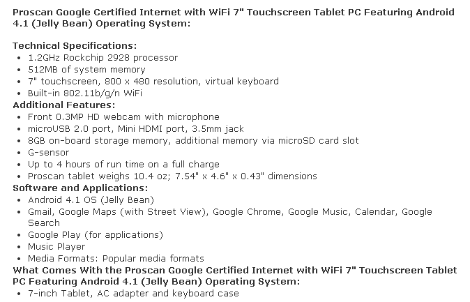 proscan tablet info