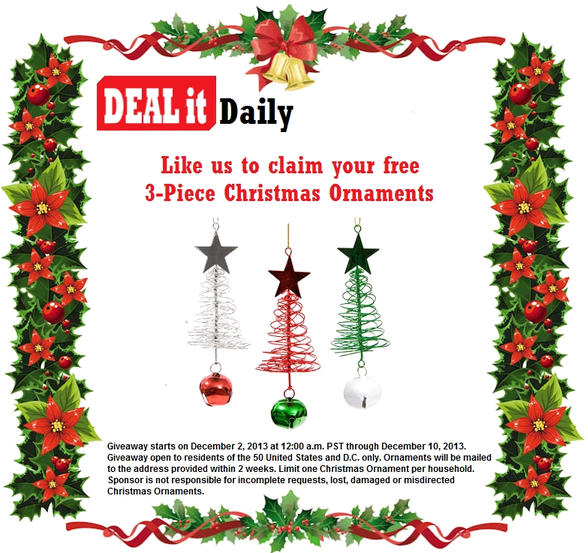 FREE 3-piece Christmas Ornament Set