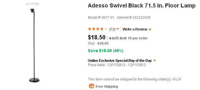 Adesso Swivel Black Floor Lamp $14.84 Shipped (Normally $36.59)