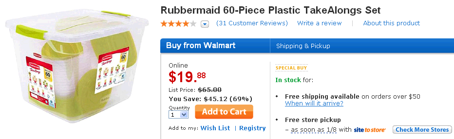 Rubbermaid 60-Piece Plastic TakeAlongs Set Just $19.88! (Was $65!)